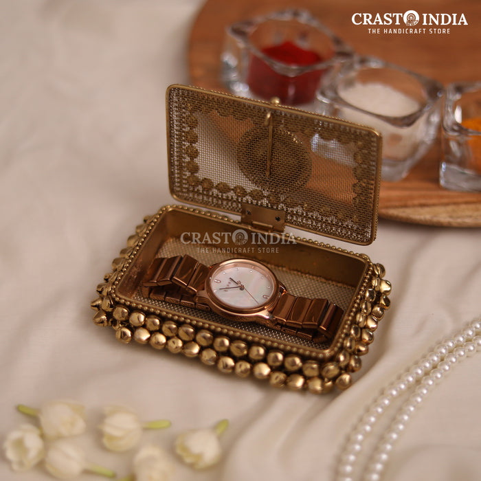 PACK OF 2 PCS - CRASTO INDIA HANDCRAFTED RECTANGLE GHUNGROO JEWELLERY BOX WITH STONEWORK