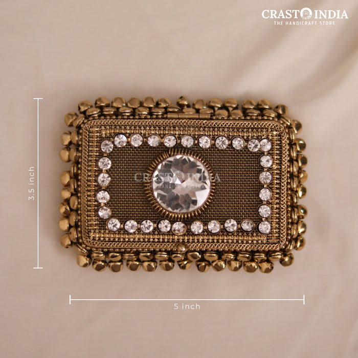 PACK OF 2 PCS - CRASTO INDIA HANDCRAFTED RECTANGLE GHUNGROO JEWELLERY BOX WITH STONEWORK