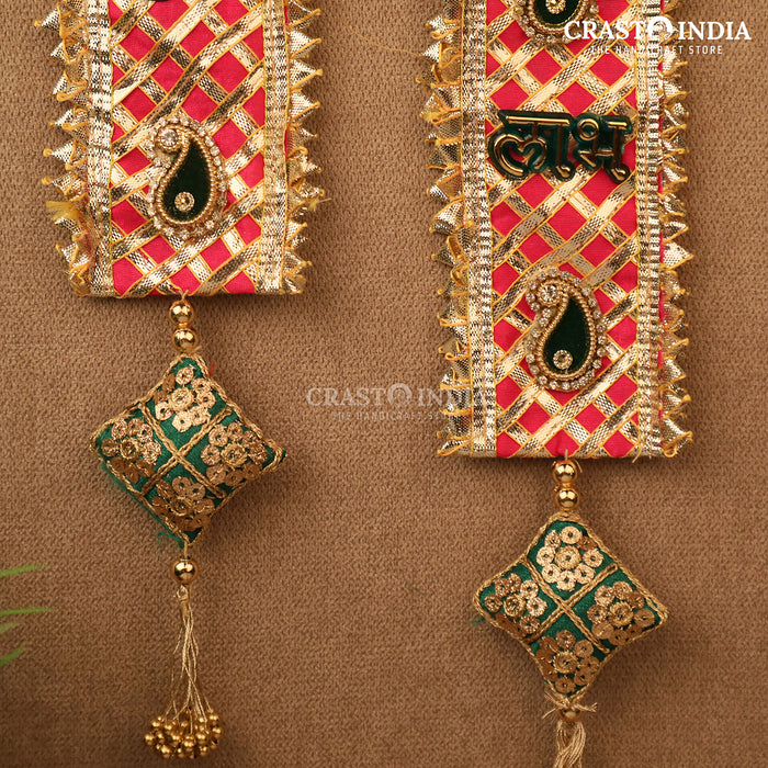 CRASTO INDIA HANDCRAFTED GOTA PATTA CHECKS SHUBH LABH WITH MANGO PATCHWORK (PAIR)