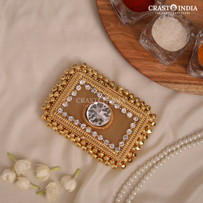 PACK OF 2 PCS - CRASTO INDIA HANDCRAFTED RECTANGLE GHUNGROO JEWELLERY BOX WITH STONEWORK