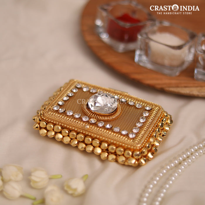 PACK OF 2 PCS - CRASTO INDIA HANDCRAFTED RECTANGLE GHUNGROO JEWELLERY BOX WITH STONEWORK