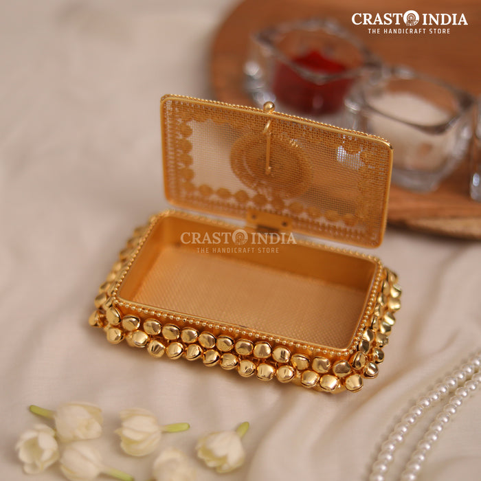 PACK OF 2 PCS - CRASTO INDIA HANDCRAFTED RECTANGLE GHUNGROO JEWELLERY BOX WITH STONEWORK