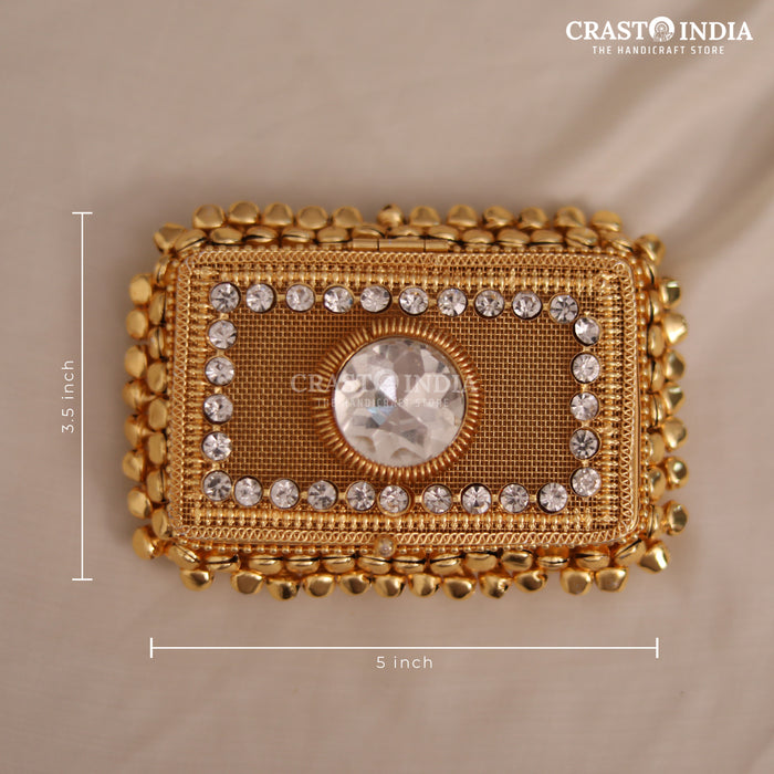 PACK OF 2 PCS - CRASTO INDIA HANDCRAFTED RECTANGLE GHUNGROO JEWELLERY BOX WITH STONEWORK