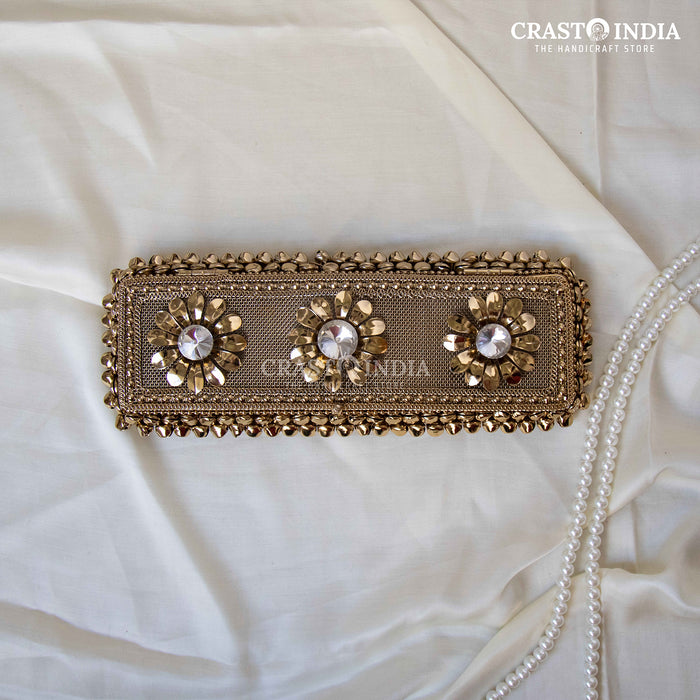 (PACK OF 2 PCS) CRASTO INDIA HANDCRAFTED GHUNGHROO JEWELLERY CHAIN BOX WITH FLOWER AND STONEWORK