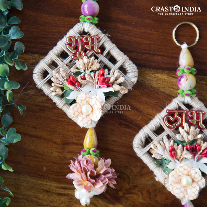 CRASTO INDIA HANDCRAFTED JUTE FLORAL PEARL SHUBH LABH (PAIR)