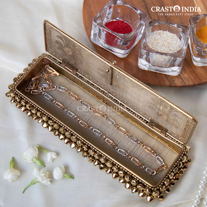 (PACK OF 2 PCS) CRASTO INDIA HANDCRAFTED GHUNGHROO JEWELLERY CHAIN BOX WITH FLOWER AND STONEWORK