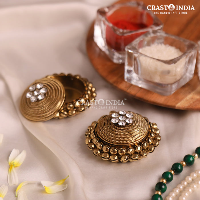PACK OF 4 PCS - CRASTO INDIA HANDCRAFTED ROUND GHUNGROO JEWELLERY BOX WITH SPIRAL CHAIN WITHOUT HINGE