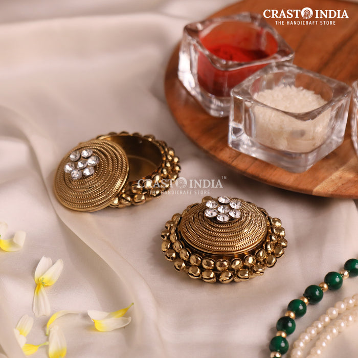 PACK OF 4 PCS - CRASTO INDIA HANDCRAFTED ROUND GHUNGROO JEWELLERY BOX WITH SPIRAL CHAIN WITHOUT HINGE