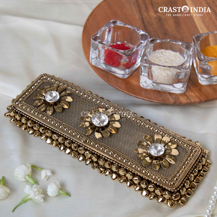 (PACK OF 2 PCS) CRASTO INDIA HANDCRAFTED GHUNGHROO JEWELLERY CHAIN BOX WITH FLOWER AND STONEWORK