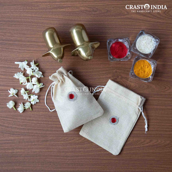 CRASTO INDIA HANDCRAFTED BEIGE JUTE POTLI (PACK OF 10 PCS) (AVAILABLE IN 4 SIZES)