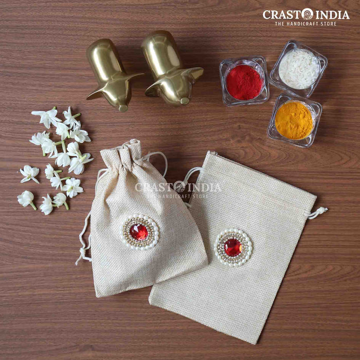 CRASTO INDIA HANDCRAFTED BEIGE JUTE POTLI (PACK OF 10 PCS) (AVAILABLE IN 4 SIZES)