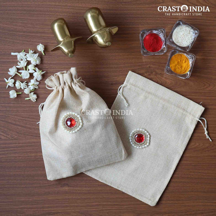 CRASTO INDIA HANDCRAFTED BEIGE JUTE POTLI (PACK OF 10 PCS) (AVAILABLE IN 4 SIZES)