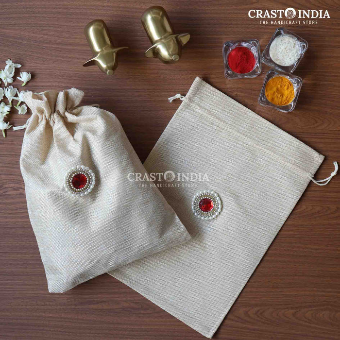 CRASTO INDIA HANDCRAFTED BEIGE JUTE POTLI (PACK OF 10 PCS) (AVAILABLE IN 4 SIZES)