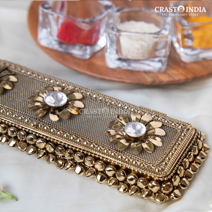 (PACK OF 2 PCS) CRASTO INDIA HANDCRAFTED GHUNGHROO JEWELLERY CHAIN BOX WITH FLOWER AND STONEWORK