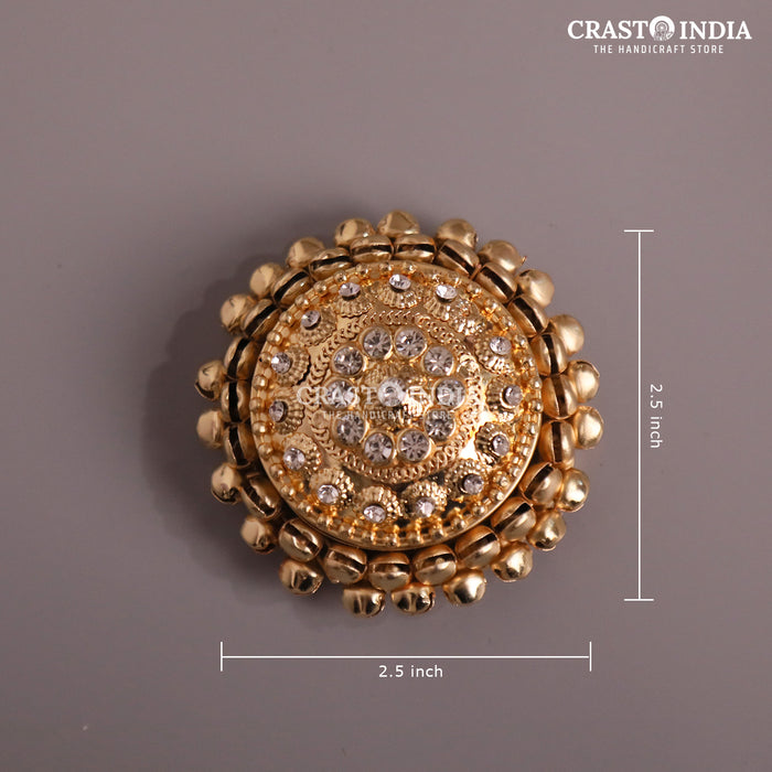PACK OF 6 PCS - CRASTO INDIA HANDCRAFTED ROUND GHUNGROO JEWELLERY BOX WITH SPIRAL BALL CHAIN WITH STONES WITHOUT HINGE.
