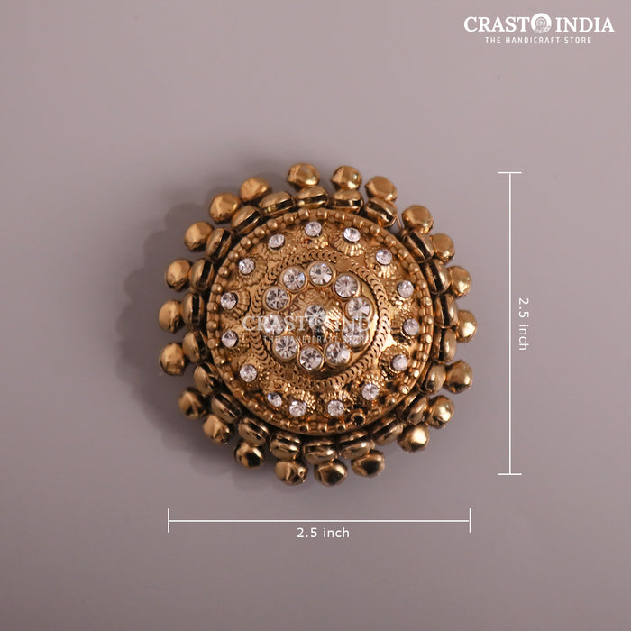 PACK OF 6 PCS - CRASTO INDIA HANDCRAFTED ROUND GHUNGROO JEWELLERY BOX WITH SPIRAL BALL CHAIN WITH STONES WITHOUT HINGE.